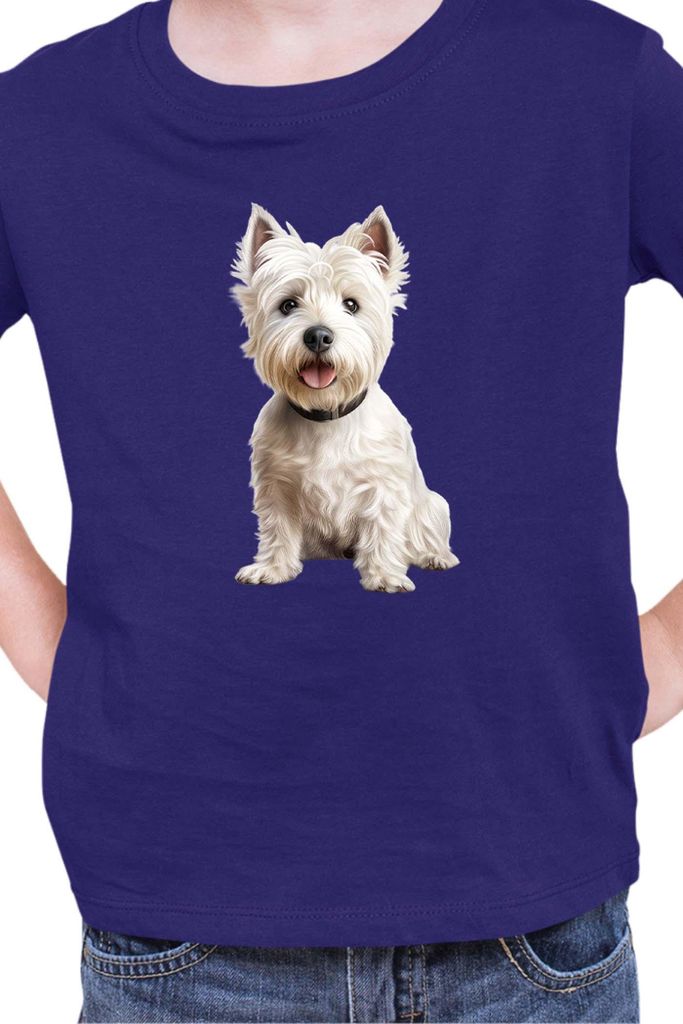 Kinder T-Shirt Dogs Breeds West Highland White Terrier Dog Breed 006, 7-8 Jahr - 128 / Dunkelblau