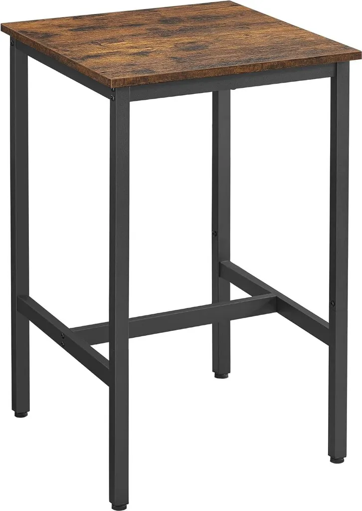 Table de Bar Design Loft 60 cm avec Plateau Rustique et Cadre Noir