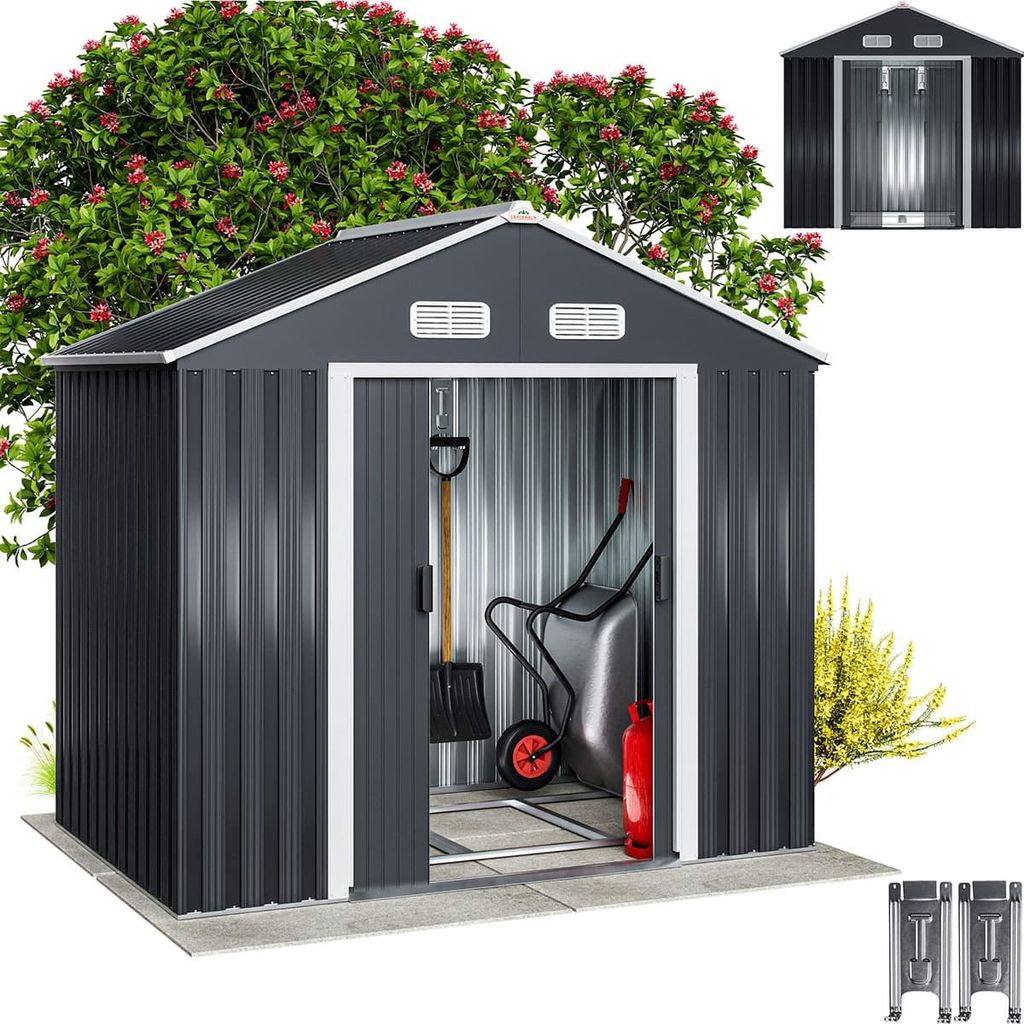 GARDEBRUK XL Metall Gerätehaus 2m² mit Fundament 196x132x188cm Schiebetür Anthrazit Geräteschuppen Gartenhaus Schrank 4m³