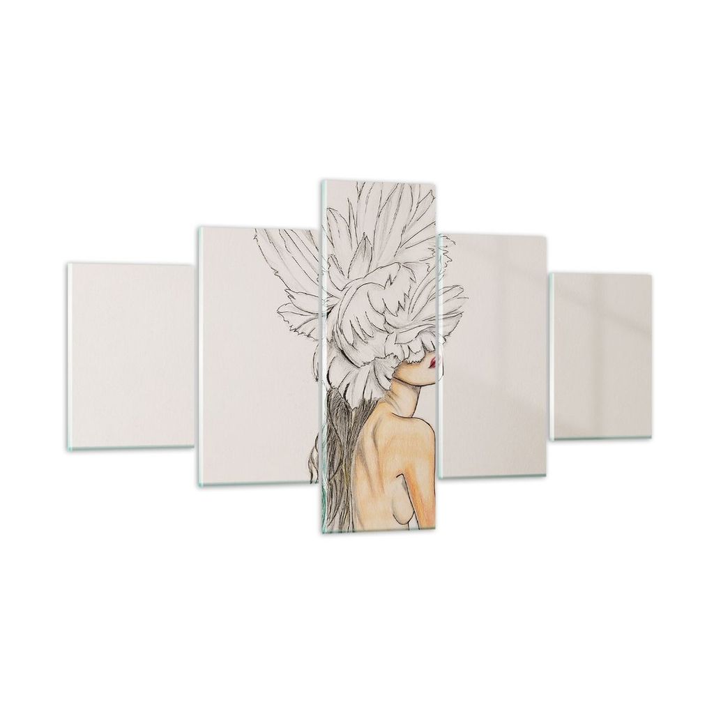Bilder auf glas - 5 Teile - Mode Frau Zeichnung - 125x70cm - Glasbilder - Wandbilder - Bilder - zum Aufhängen bereit - Wanddekoration aus Glas - G...