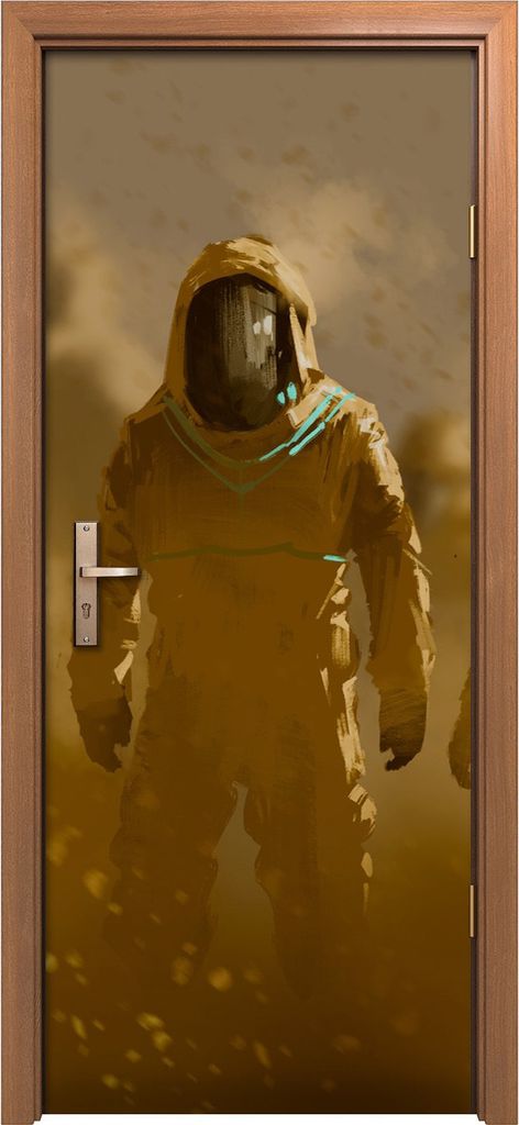 Türposter 80x200 cm Türaufkleber Türtapete Türfolie Klebefolie Foto Männer im Schutzanzug