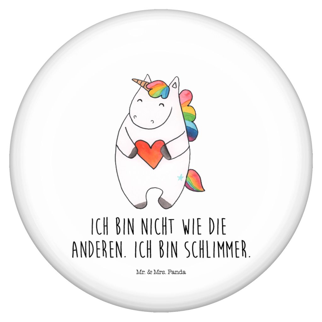 Mr. & Mrs. Panda Badge Einhorn Herz - Weiß - Geschenk, Anstecker, Unicorn, Pin, Button, Plakette, Einhörner, Fun-Button, böse, Anders, Schlimm