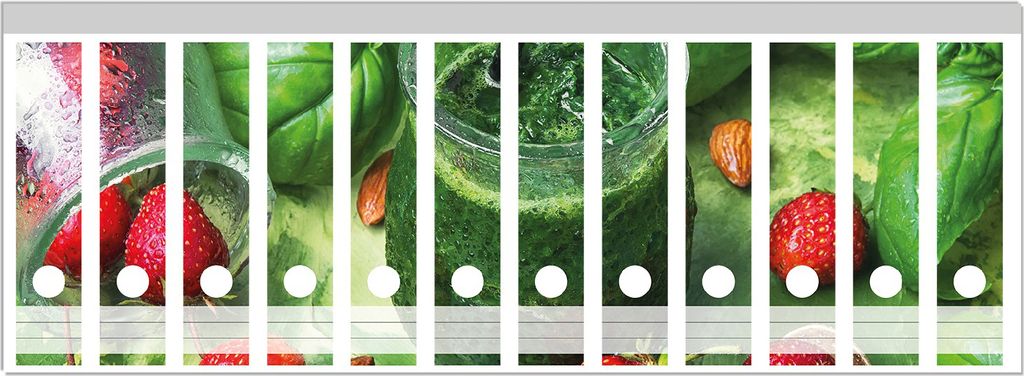 Wallario Ordnerrücken Sticker, selbstklebend für breite Ordner, 12 Stück, Motiv Grüner Smoothie mit Erdbeeren