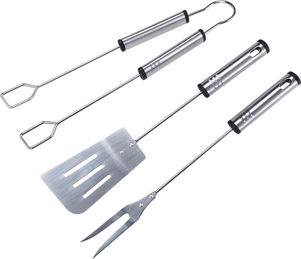 3-teiliges Grillbesteck Set aus Edelstahl, ca. 35cm – Wender, Forke, Zange