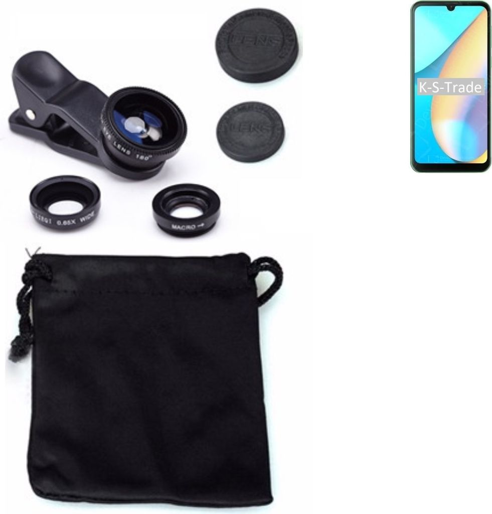 K-S-Trade Smartphone Kamera Linsen Set Kompatibel mit Blackview OSCAL C20 Pro 3in1 Clip-On Kamera Adapter Macro Weitwinkel FishEye Fischauge Objektiv