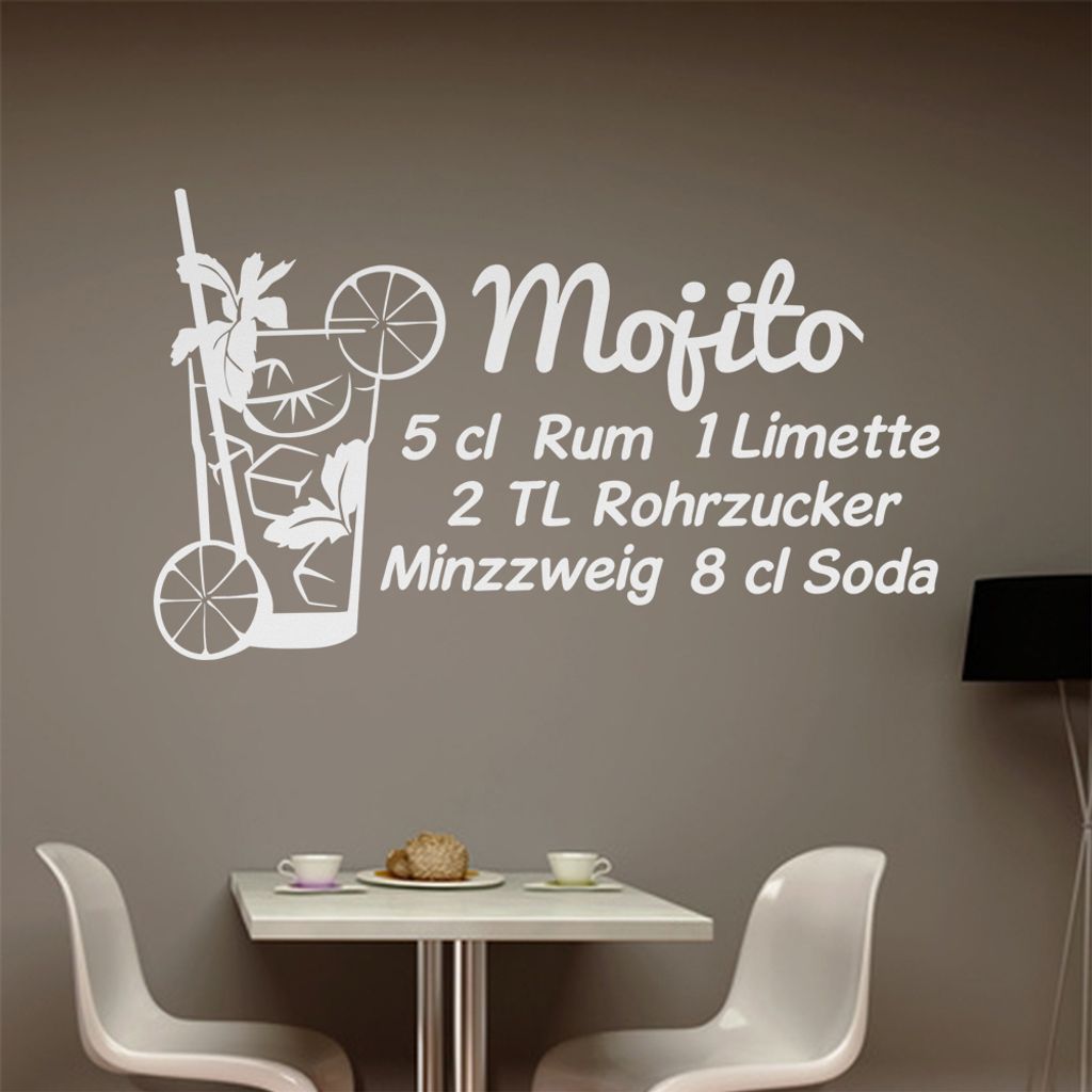 Mojito Wandtattoo Rezept Wandtattoo in 6 Größen - Wandaufkleber Wall Sticker - Dekoration, Küche, Wohnzimmer, Schlafzimmer, Badezimmer