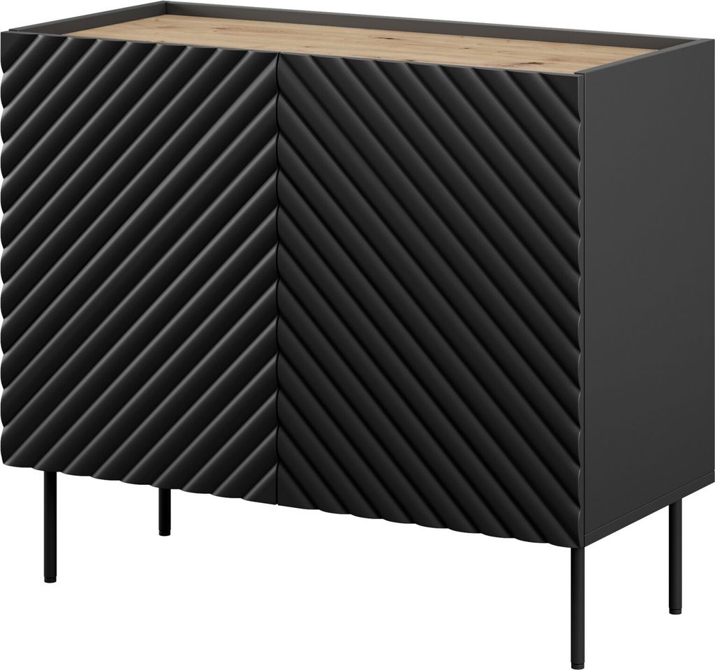 Kommode Onda Wohnzimmerschrank 98X85X45 Cm Mdf Schwarz Matt Produktbild 