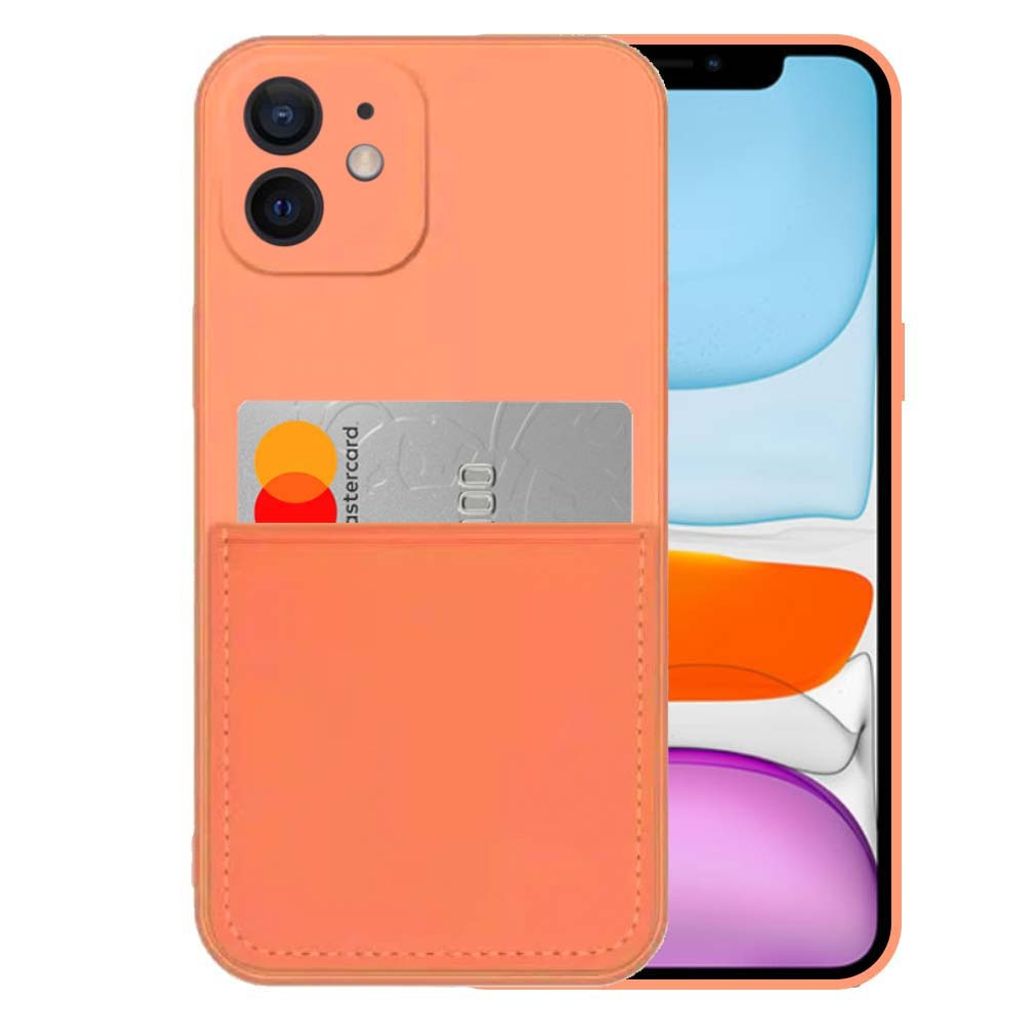 Smartphonica iPhone 11 Silikonhülle mit Kartenhalter und weicher Innenseite - Orange