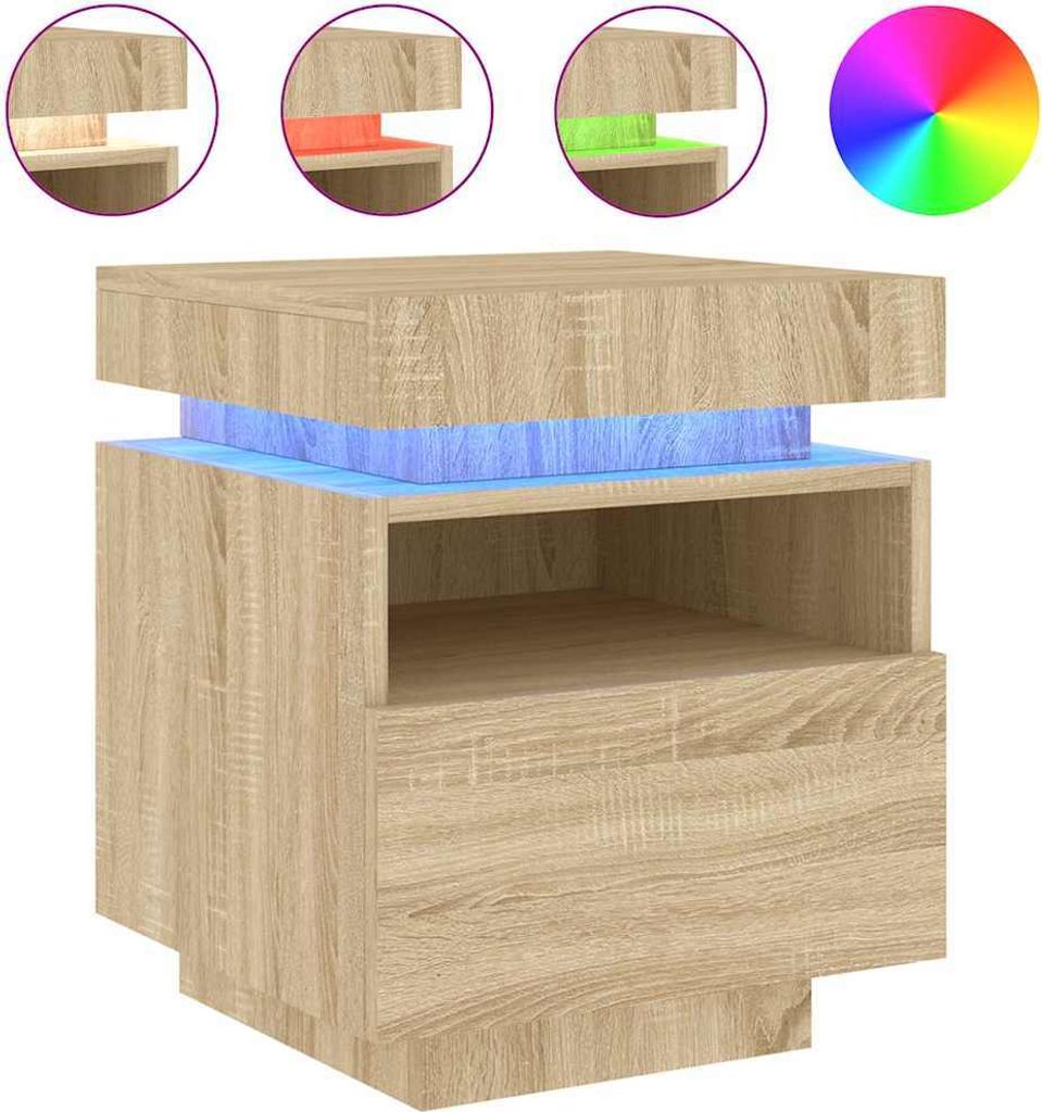 vidaXL Nachttisch mit LED-Leuchten Sonoma-Eiche 40x39x48,5 Produktbild 