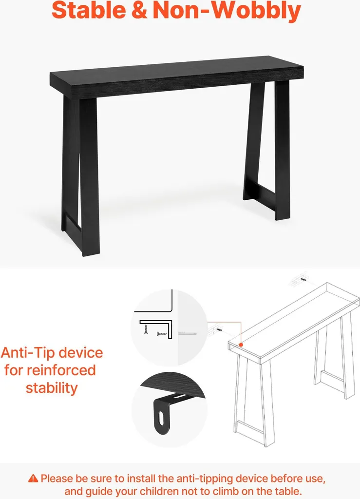 Console Étroite Noire 118 cm - Solution Gain de Place Entrée et Salon