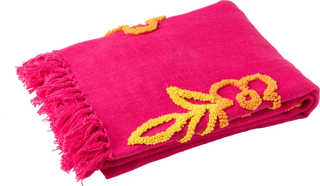 Jeté de Canapé en Coton Rose et Jaune - Couverture Plaid Blumes J-Line