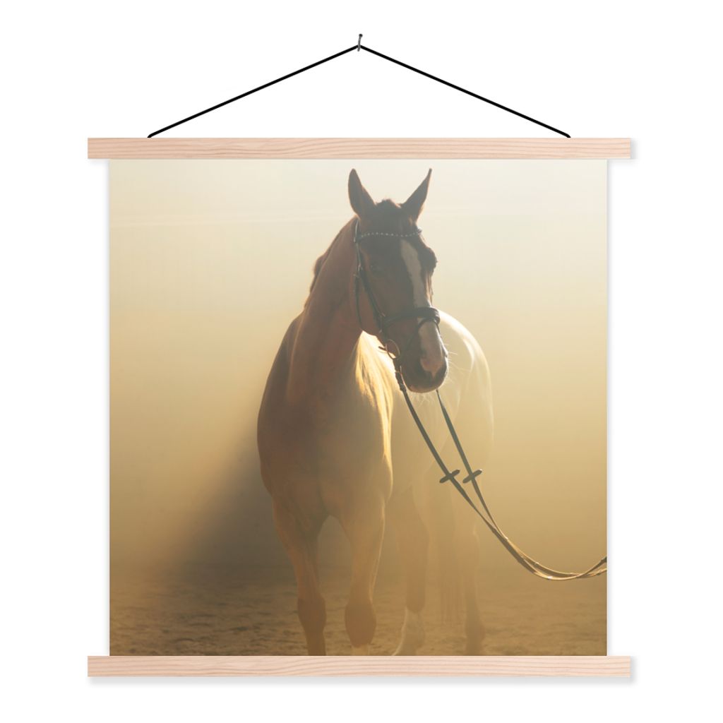 MuchoWow Textilposter Pferd - Licht - Sand 120x120 cm mit holzfarbenen Rahmen - Textil-Poster