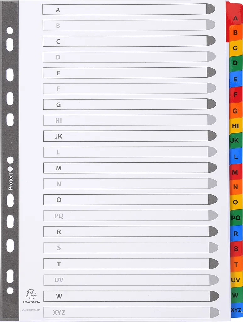 Intercalaires A4 Exacompta 1111E de 20 Positions Alphabétiques 160g