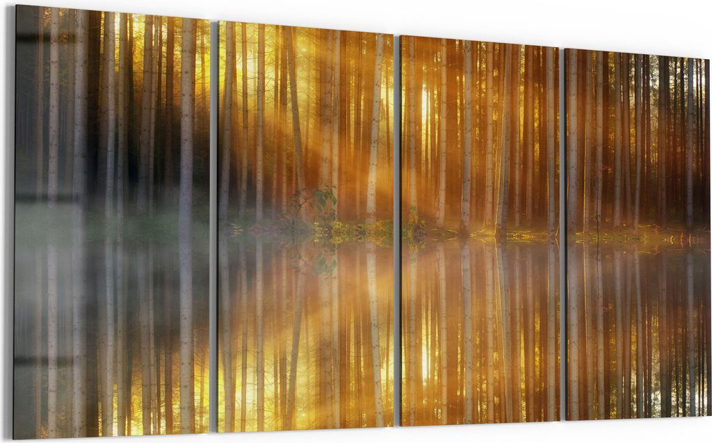 DEQORI Glasbild Echtglas 4x30x60 cm 'Waldspiegelung am See' Wandbilder XXL groß