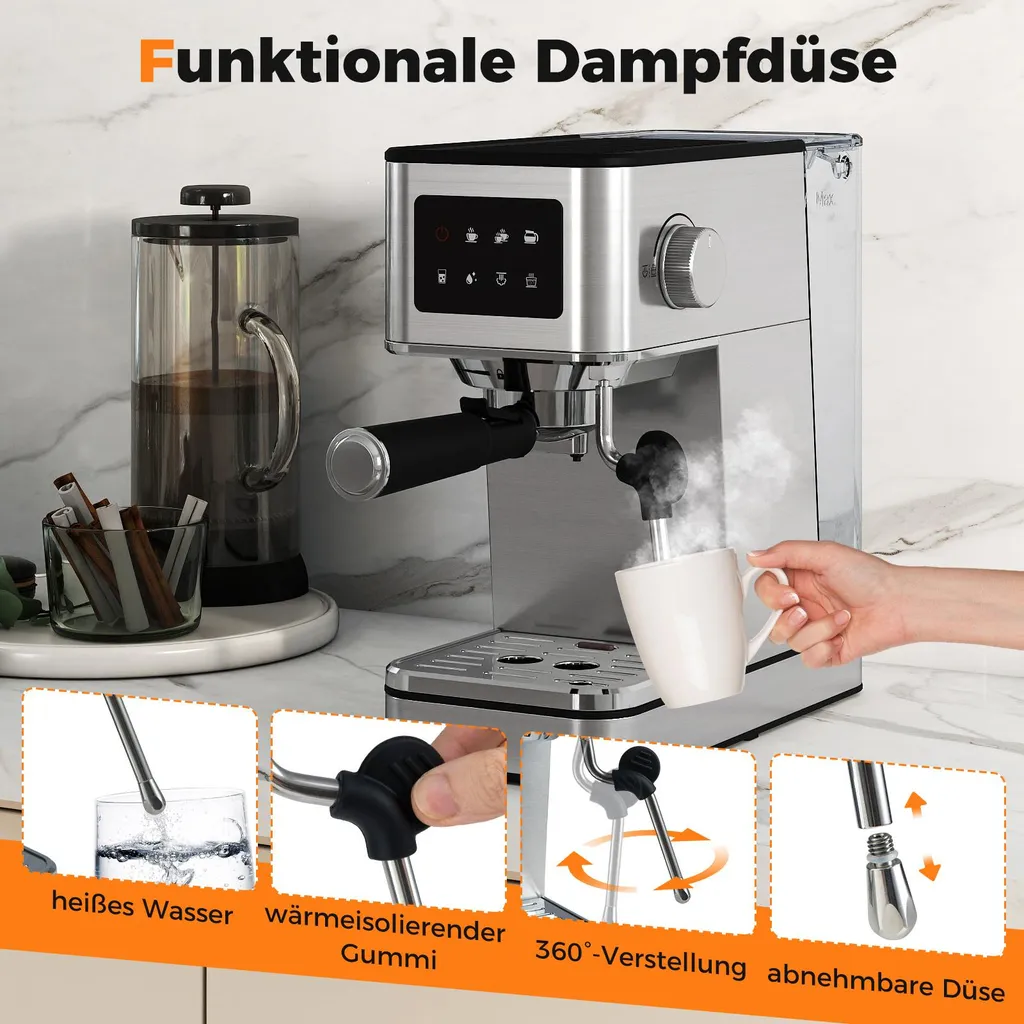 Machine à café espresso pour cappuccino maison avec mousseur à lait