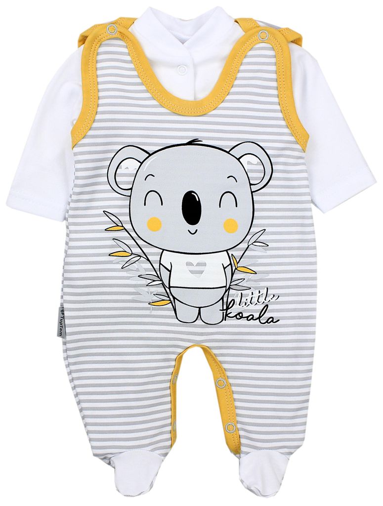 TupTam Baby Mädchen Jungen Strampler mit Langarmshirt Aufdruck Spruch 2 teilig, Farbe: Koala Streifen Grau / Gelb, Größe: 50