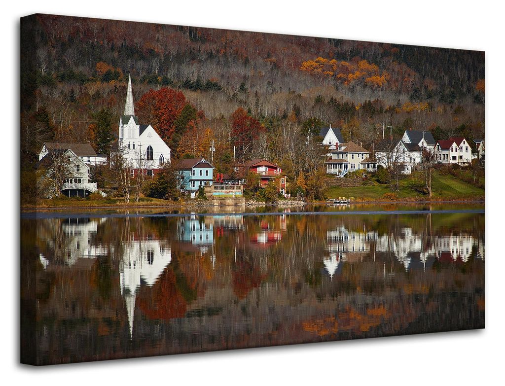 Leinwandgemälde Architektur Stadt 80x50 cm Dorf Herbst