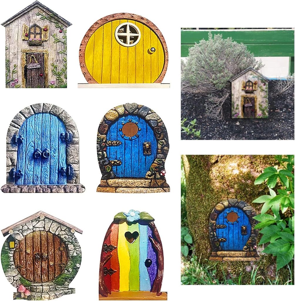 Miniatur-Feenzwerg, Tür, Feentür, Terrasse, Garten, Baumdekoration im Freien, B