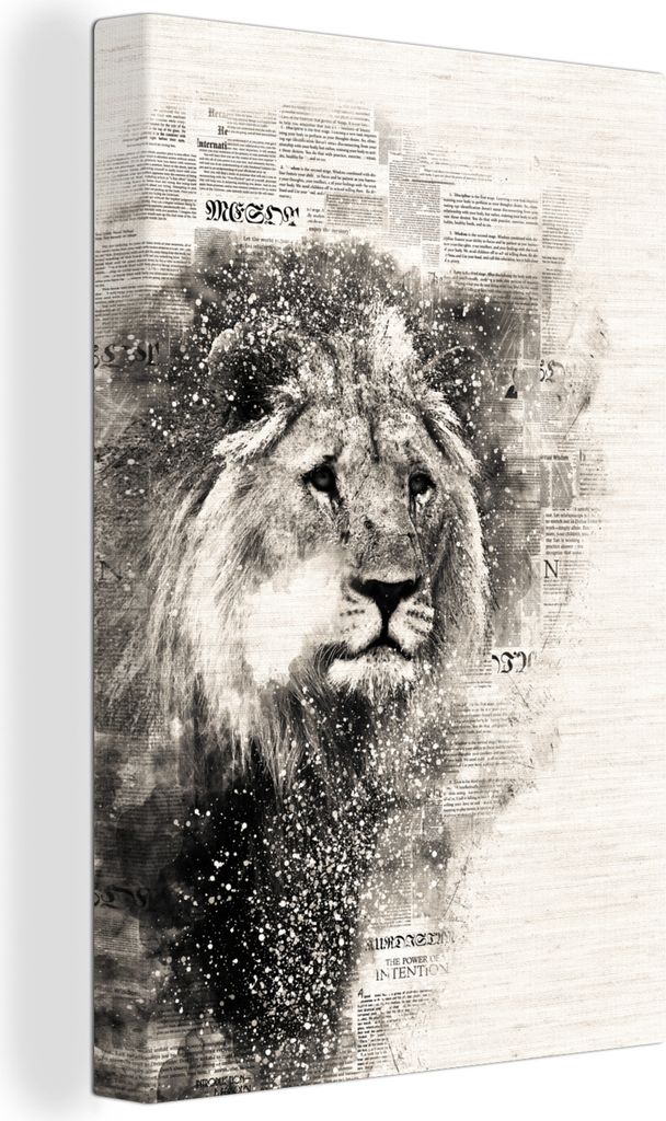 OneMillionCanvasses - Leinwandbilder - 90x140 cm, Löwe - Zeitung - Rauch, Wandbilder Kunstdruck Wanddekoration - Wandschmucke - Schlafzimmer