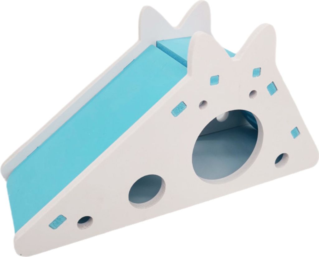 Hamsterhaus aus Holz, Hamsterkäfig, Versteck, Lebensraum, Nest mit Treppe, Übung für kleine Haustiere (blau)