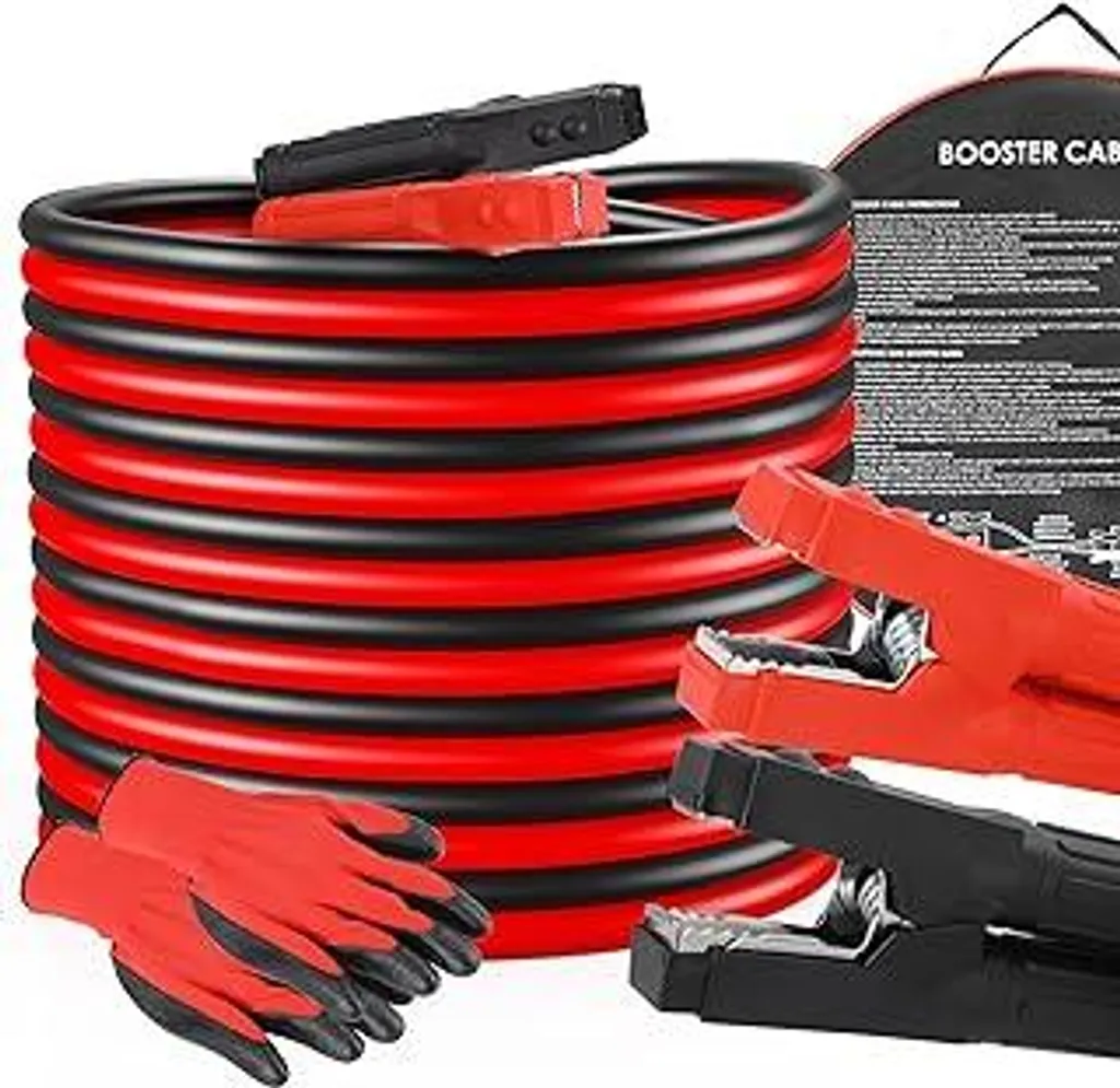 MAMIZO 6 m 50 mm² 3000 A cavo di collegamento, set cavi di avviamento cavi di avviamento, 12 V/24 V, avvio rapido, con guanti protettivi, per auto e camion cavi di avviamento in alluminio rivestiti in rame