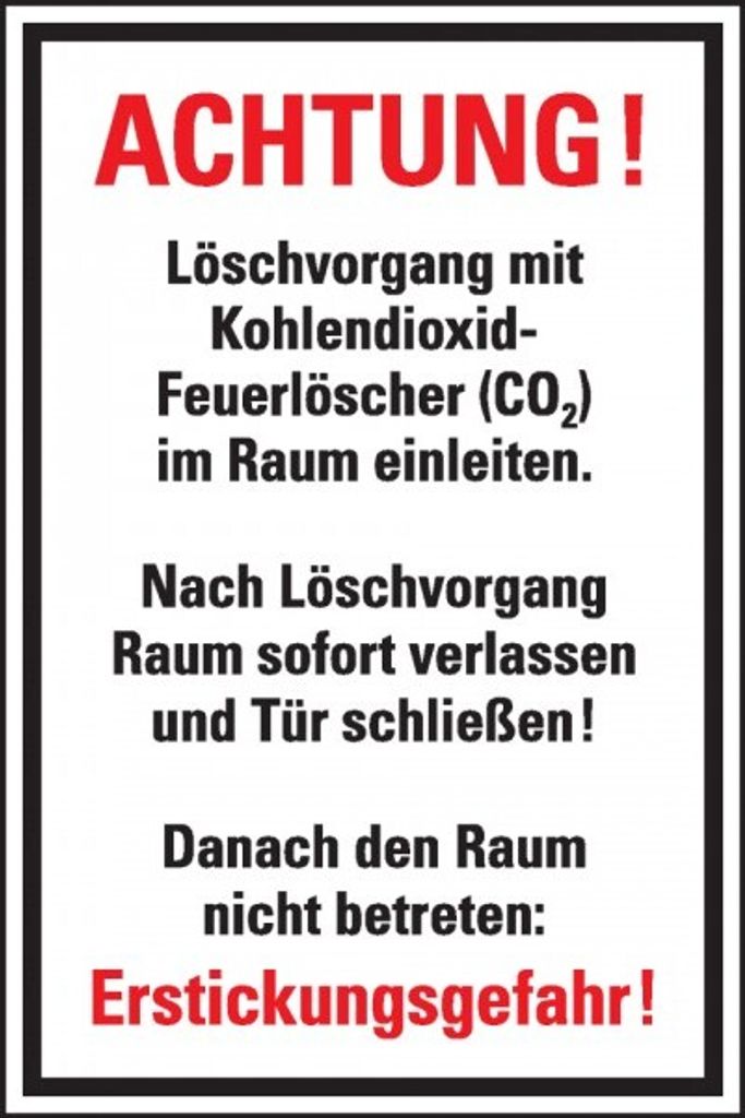 Dreifke Aufkleber I Zusatzschild, Löschvorgang mit CO² Feuerlöscher im Raum ...