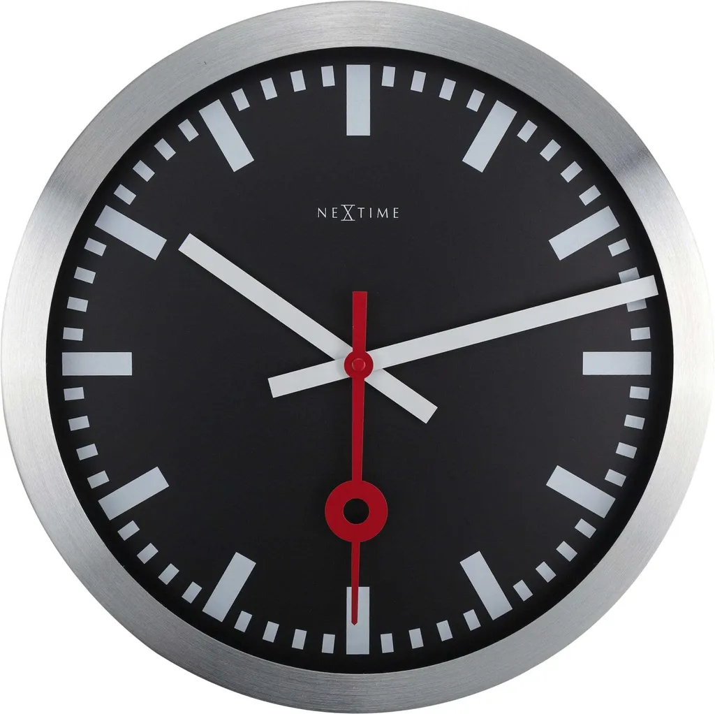 Horloge Murale NeXtime 3999STZW Station 35cm Argent pour Salon et Bureau