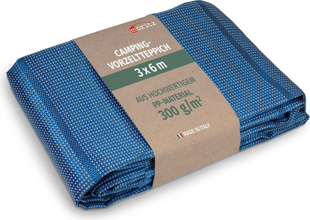 Vorzeltteppich hellblau 250x500 cm [300g/m² PP] wetterfest Campingteppich Outdoor Zeltteppich Bodenmatte für Wohnwagen Wohnmobil atmungsaktiv lei...
