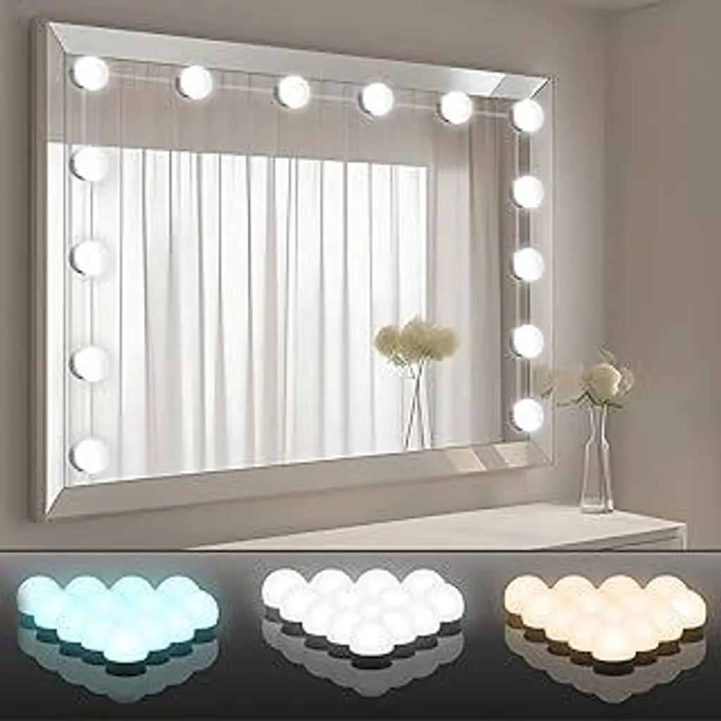 JRXH Kit luci specchio da toeletta in stile hollywoodiano, colore e luminosità regolabili con 14 luci trucco, illuminazione specchio, lampada specchio per tavolo da toeletta