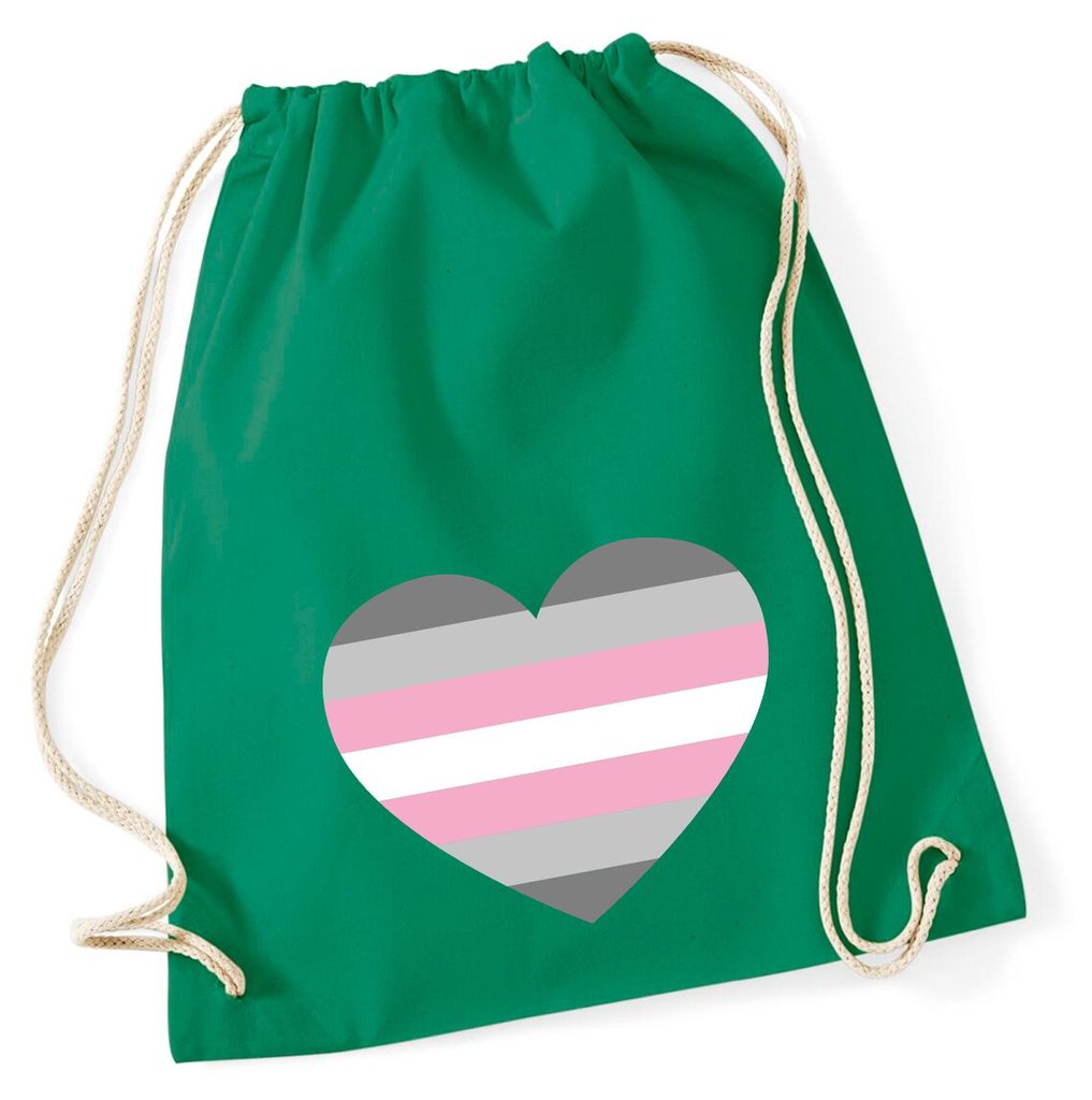 Huuraa Turnbeutel Demigirl Pride Flagge LGBTQ Herz 12 Liter Kelly Green Baumwolle Rucksack Geschenkidee