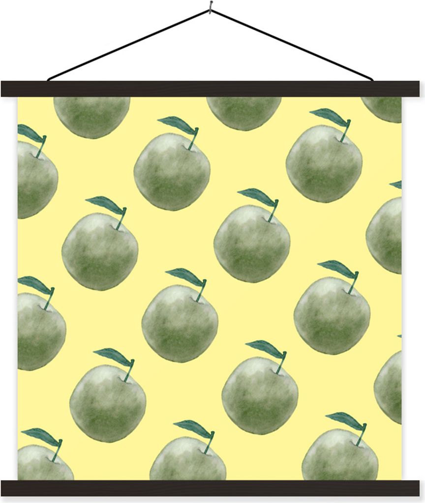 MuchoWow Textilposter Äpfel - Obst - Grün 120x120 cm mit schwarzem Rahmen - Aufhängungsset
