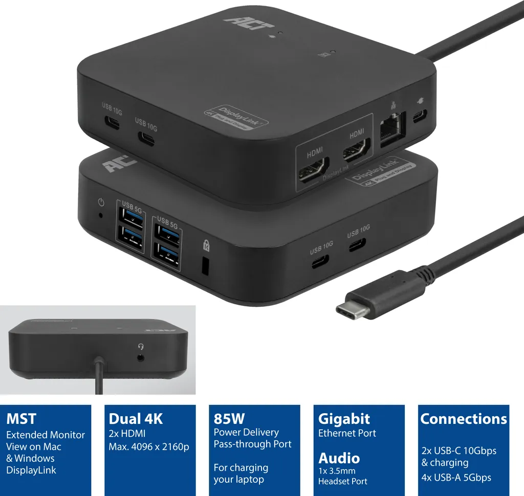 Docking Station USB-C Double Ecran HDMI 4K pour Ordinateur Portable ACT - 12