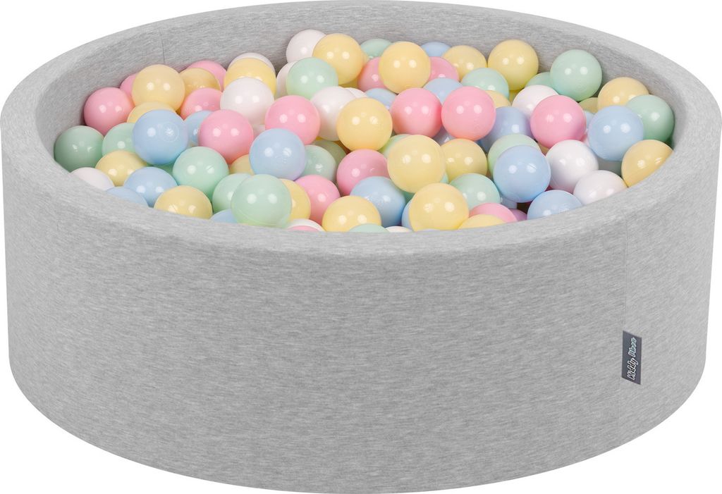 KiddyMoon Bällebad 90x30cm 300 Bunten Bällen ∅7cm - Für baby zimmer Bälle für Bällebad Plastikbälle Bällepool Für Baby Kinder - Hellgrau