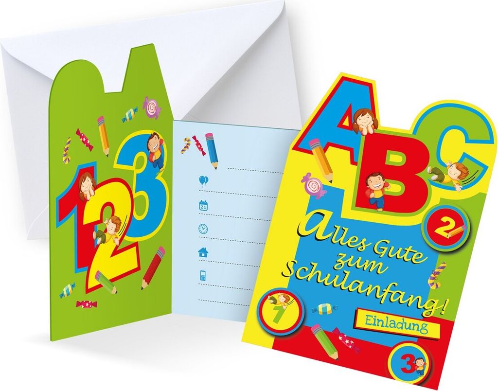 6 Einladungskarten zur Einschulung