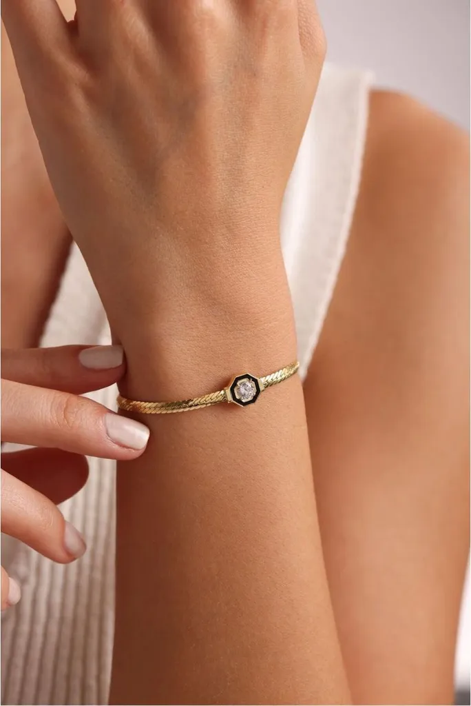 Bracelet ajustable argent 925 chaîne dorée zircone solitaire 18cm - 4