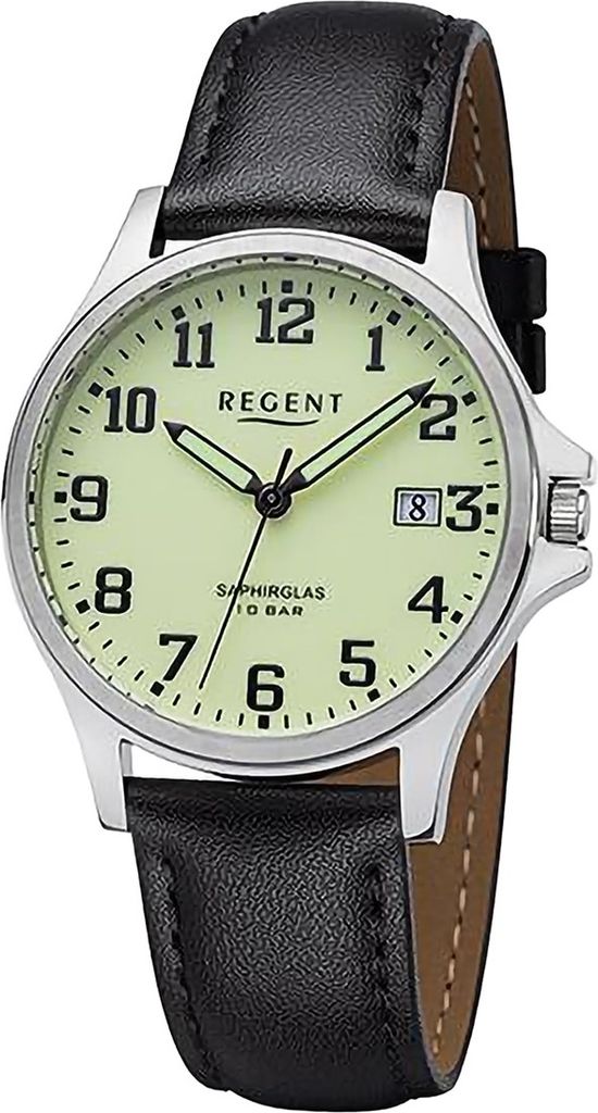 Regent Leder Herren Uhr Armbanduhr Quarz schwarz Lederarmband D2URF1257