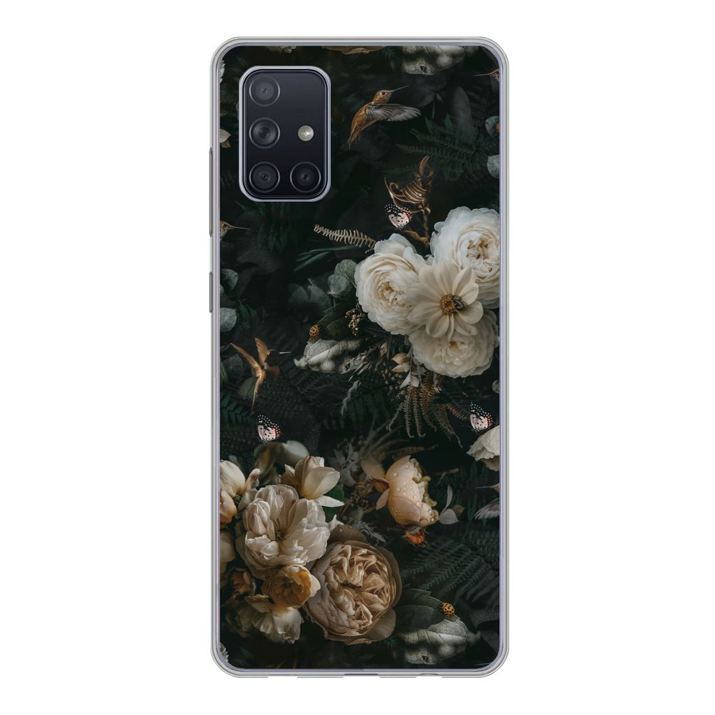 MuchoWow Handyhülle Schutzhülle Hülle für Samsung Galaxy A51 Blumen - Muster - Vogel Silikon Softcase Handy Hülle - Schutzabdeckung