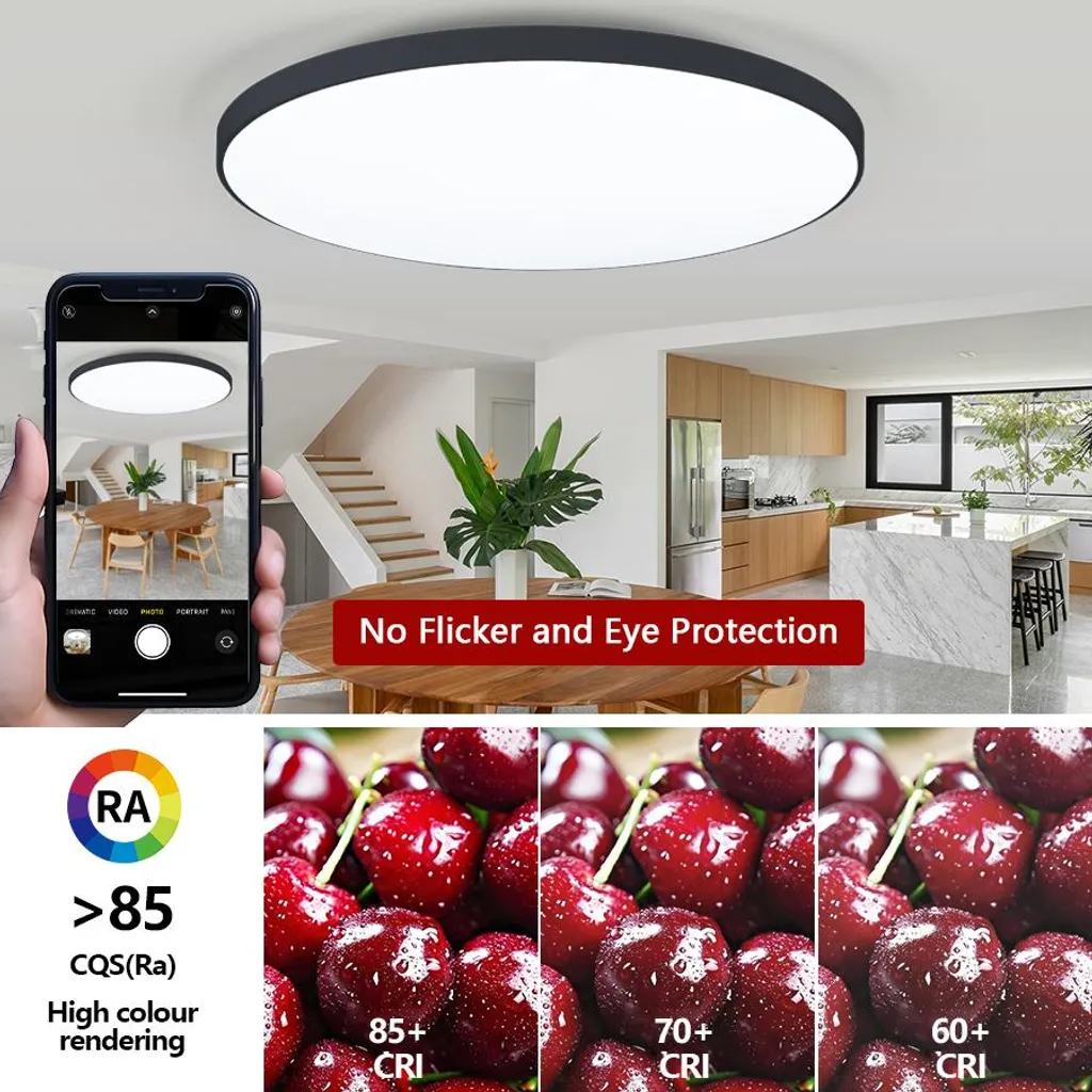 Plafonnier LED 80W variable avec télécommande, éclairage noir chic