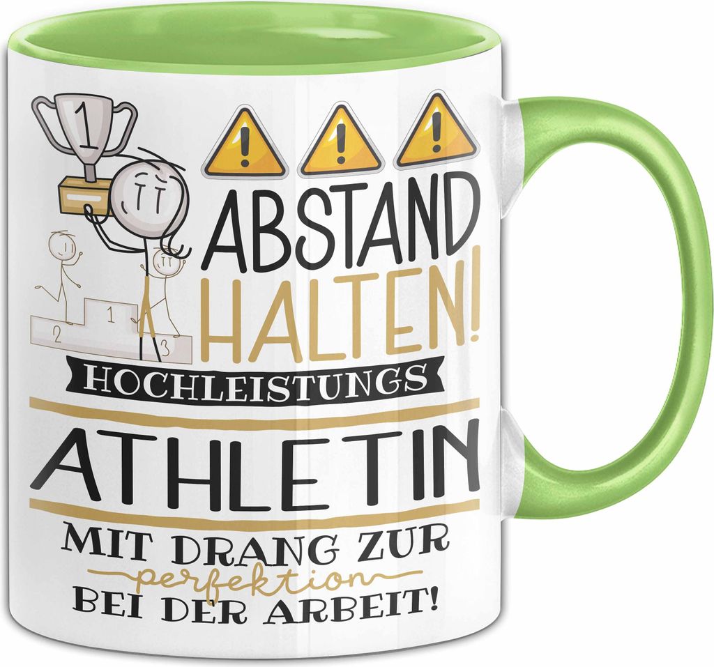 Athletin Tasse Geschenk Lustig Abstand Halten Hochleistungs-Athletin Mit Drang Zur Perfektion Bei Der Arbeit (Grün)