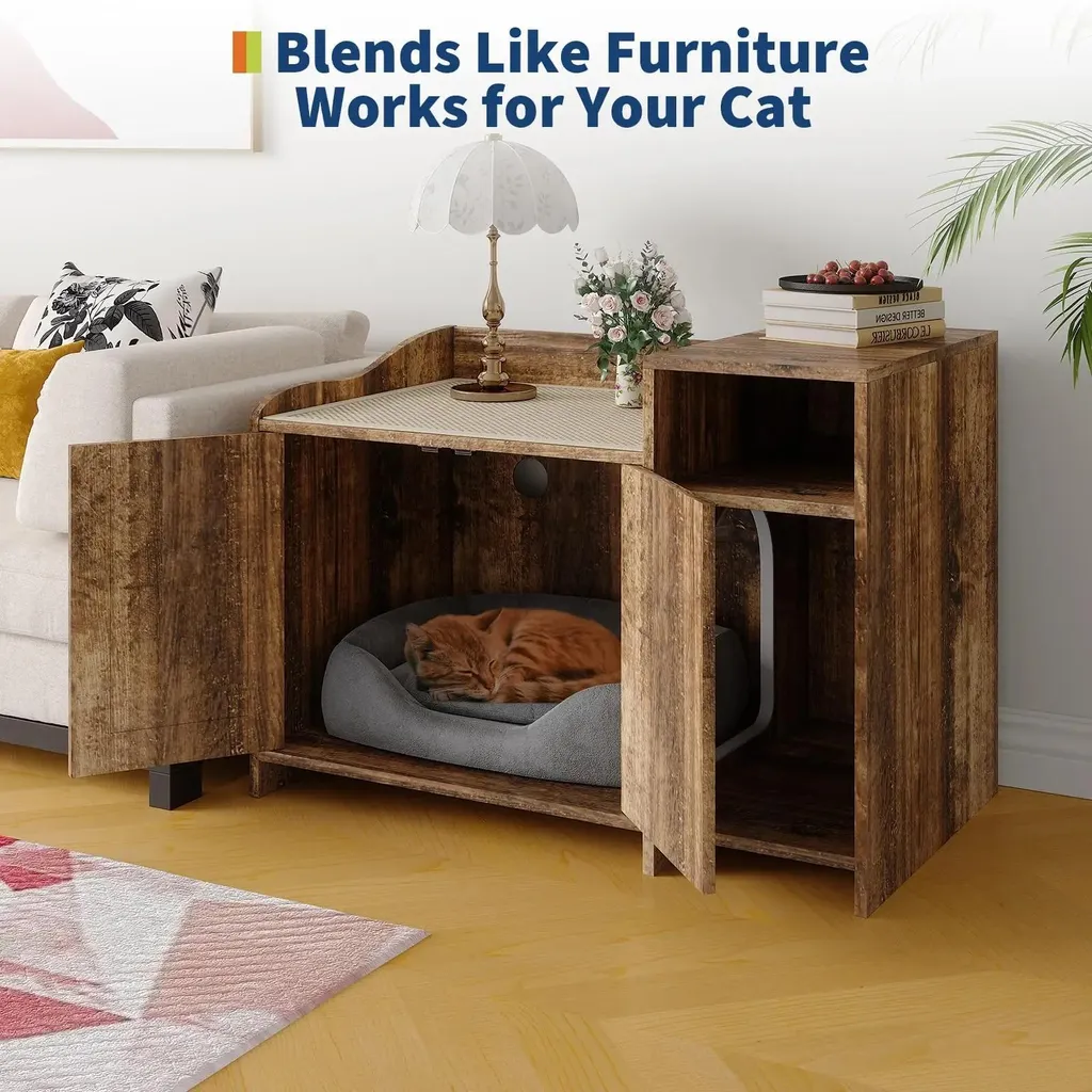 Cache litière pour chat intérieur marron rétro meuble d'appoint discret - 3