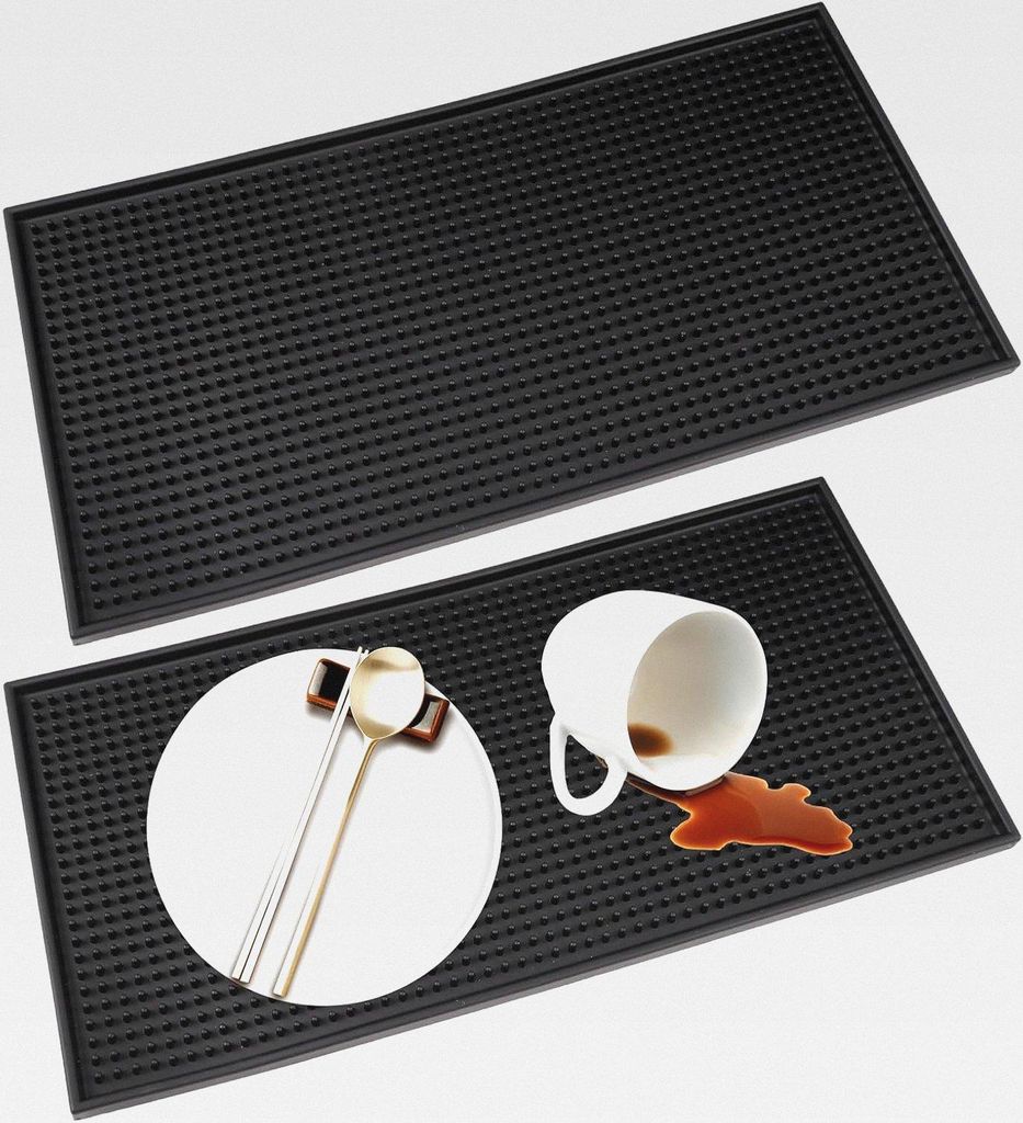 2 Stück Gummimatte Küche,30 x 15 cm Hitzebeständig und Langlebig Barmatte,PVC Material Bar Mat,Schwarz Schnelles Asphalt Bar Service Matte,Abtro...