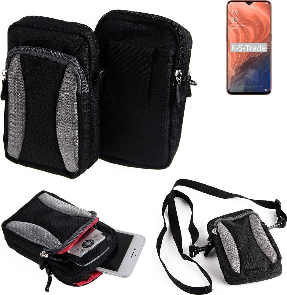 K-S-Trade Holster Schutz Hülle kompatibel mit Oppo Reno Z Helio P90 Handy Hülle Gürteltasche Umhängetasche mit Zusatzfach schwarz