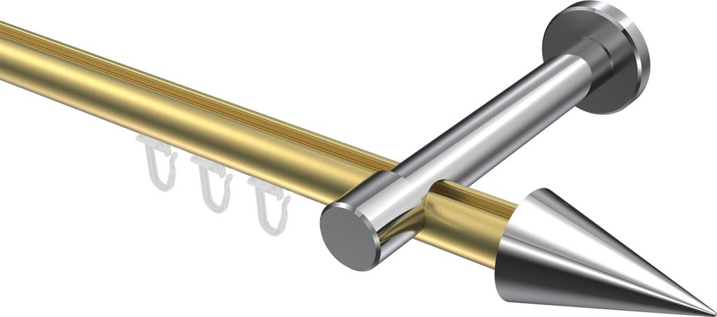 Interdeco Innenlaufstange / Gardinenstange mit Innenlauf Messing-Optik / Chrom, Typ Prestige Savio (Kegel), 20 mm Ø 1-läufig, 540 cm