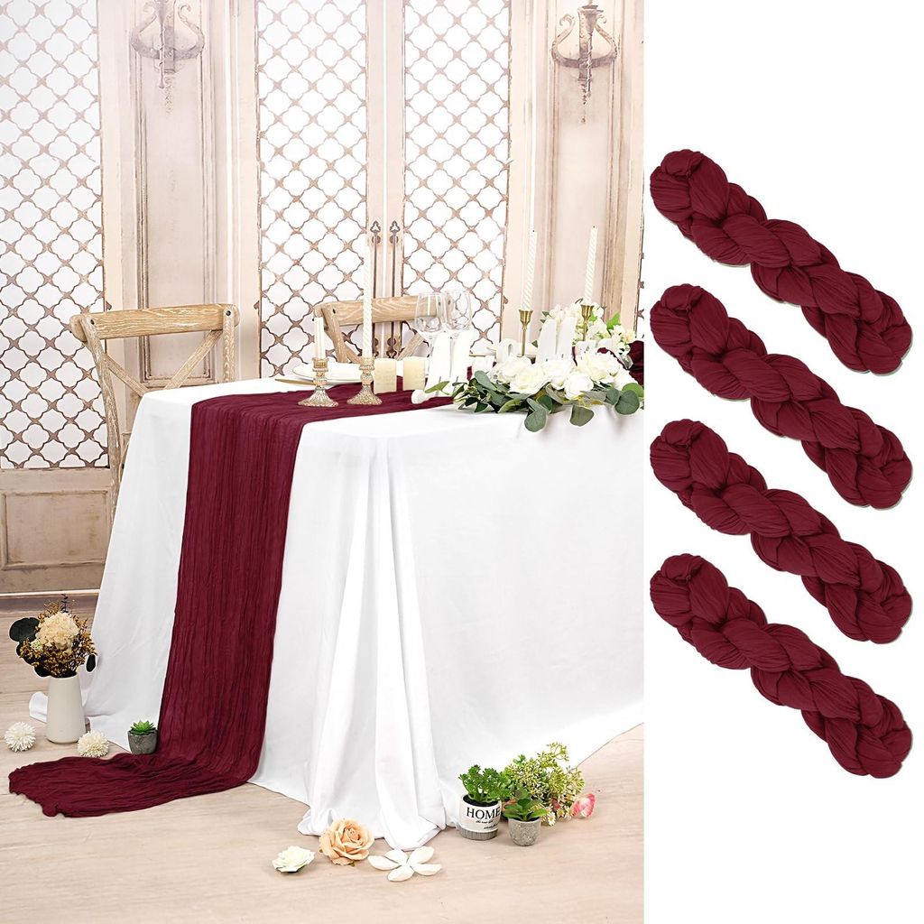 Elzusha - Set van 4 Cheesecloth Tafellopers - 3m Bordeau Productafbeelding 