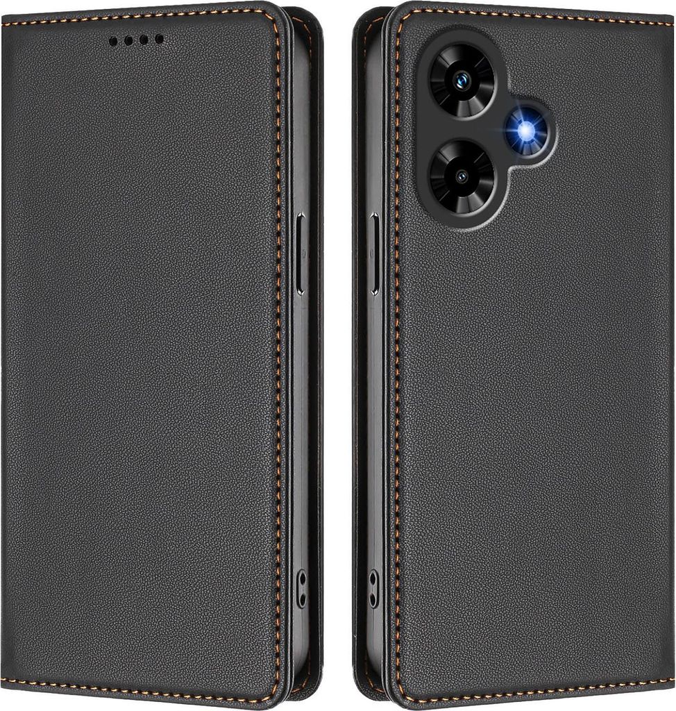 Handyhülle für Infinix Hot 30 4G, Kunstleder Klapphülle Stoßfeste Magnetische Hülle mit Ständer Schwarz