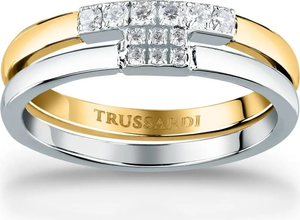 Bague acier bicolore avec zircon cubique T-Logo TJAXC41 - Taille 52 mm