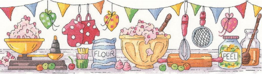 Heritage Kreuzstich Set Aida "Auf die Plätze, Fertig, backen!", Zählmuster, KCRS1397-A, 37,5x10cm