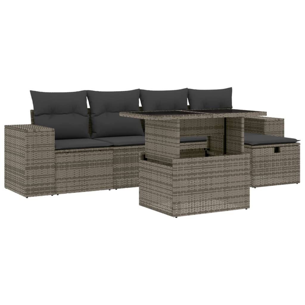 vidaXL 6-tlg. Garten-Sofagarnitur mit Kissen Grau Poly Rattan