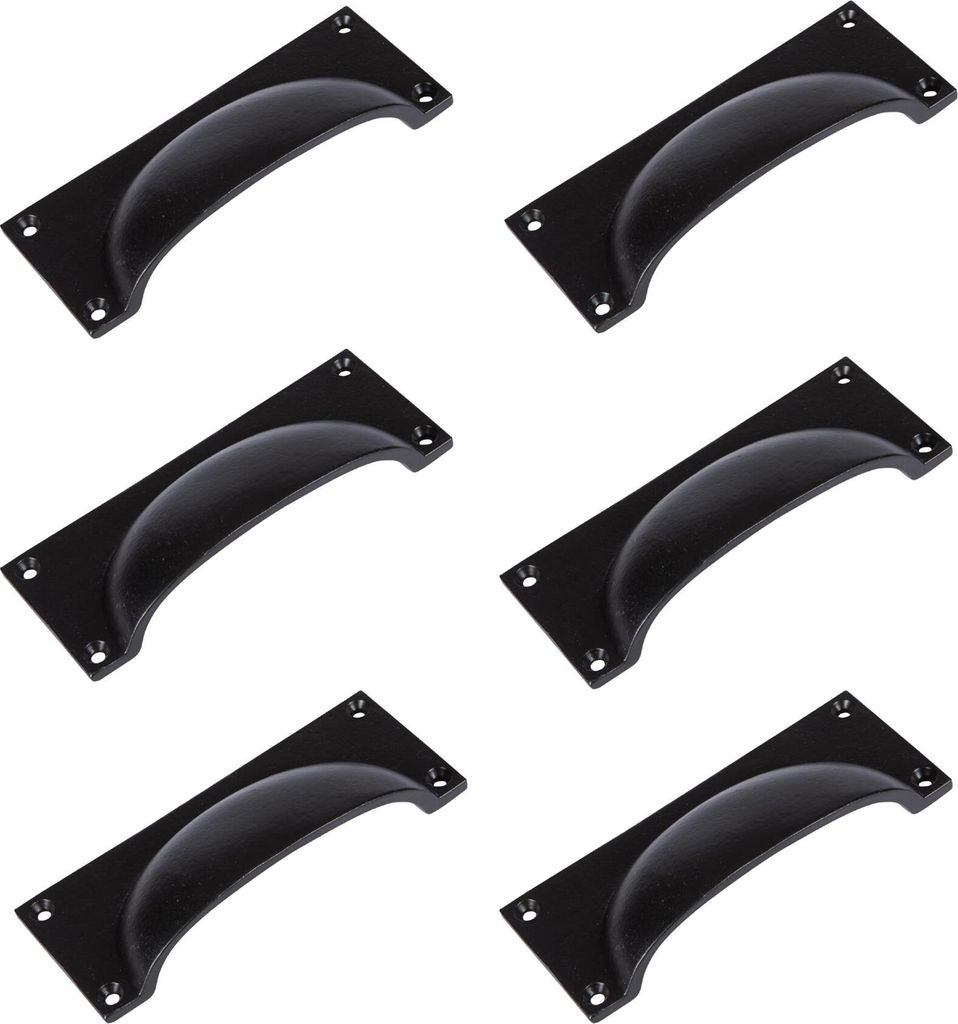 6x rechteckige Schrankschublade Ziehen Gusseisengriffe 130mm x 50mm schwarz
