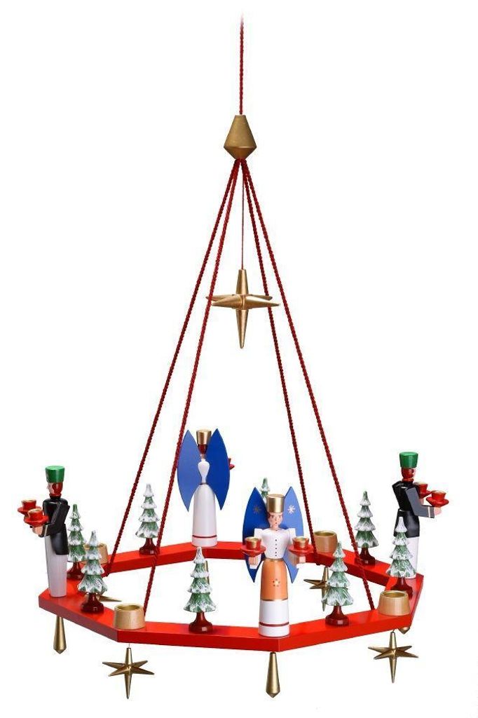 Lichterkranz Adventskranz rot mit Engel und Bergmann BxT = 38x38cm NEU